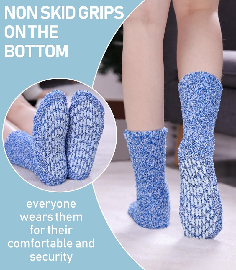 Yebing Store Non Slip Hospital Socks for Women with Grips Fuzzy Cozy Anti Skid Slipper Socks Winter Warm Soft Fluffy Sleep Socks - Image 3